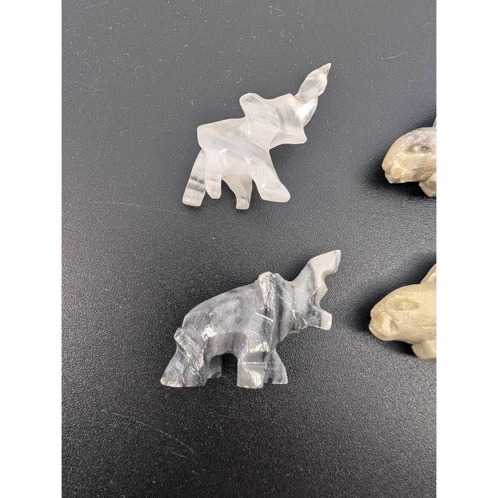 Lot of 4 Vtg Miniature Hand Carved Stone Animal Figurines Elephants & Rabbits - Picture 3 of 7